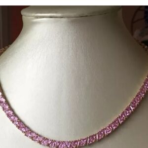 AUTHENTIC SUZANNE SOMERS PINK TRILLIANT CZ TENNIS NECKLACE Solid STERLING SILVER